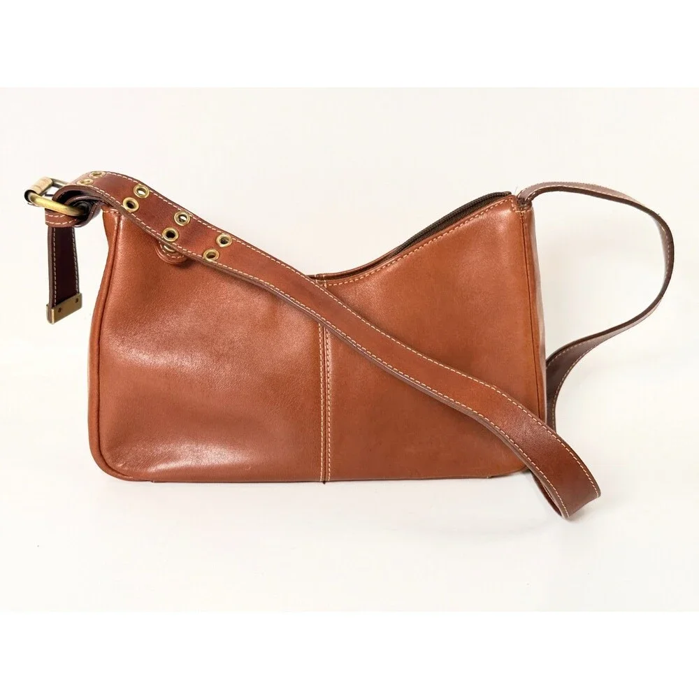 Etienne Aigner Tan Leather Small Shoulder Bag Hobo Adjustable Strap Classic Prep